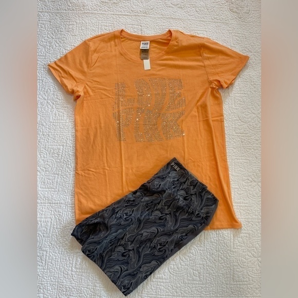 Pink Victoria’s Secret biker shorts and bling t-shirt - Picture 2 of 6